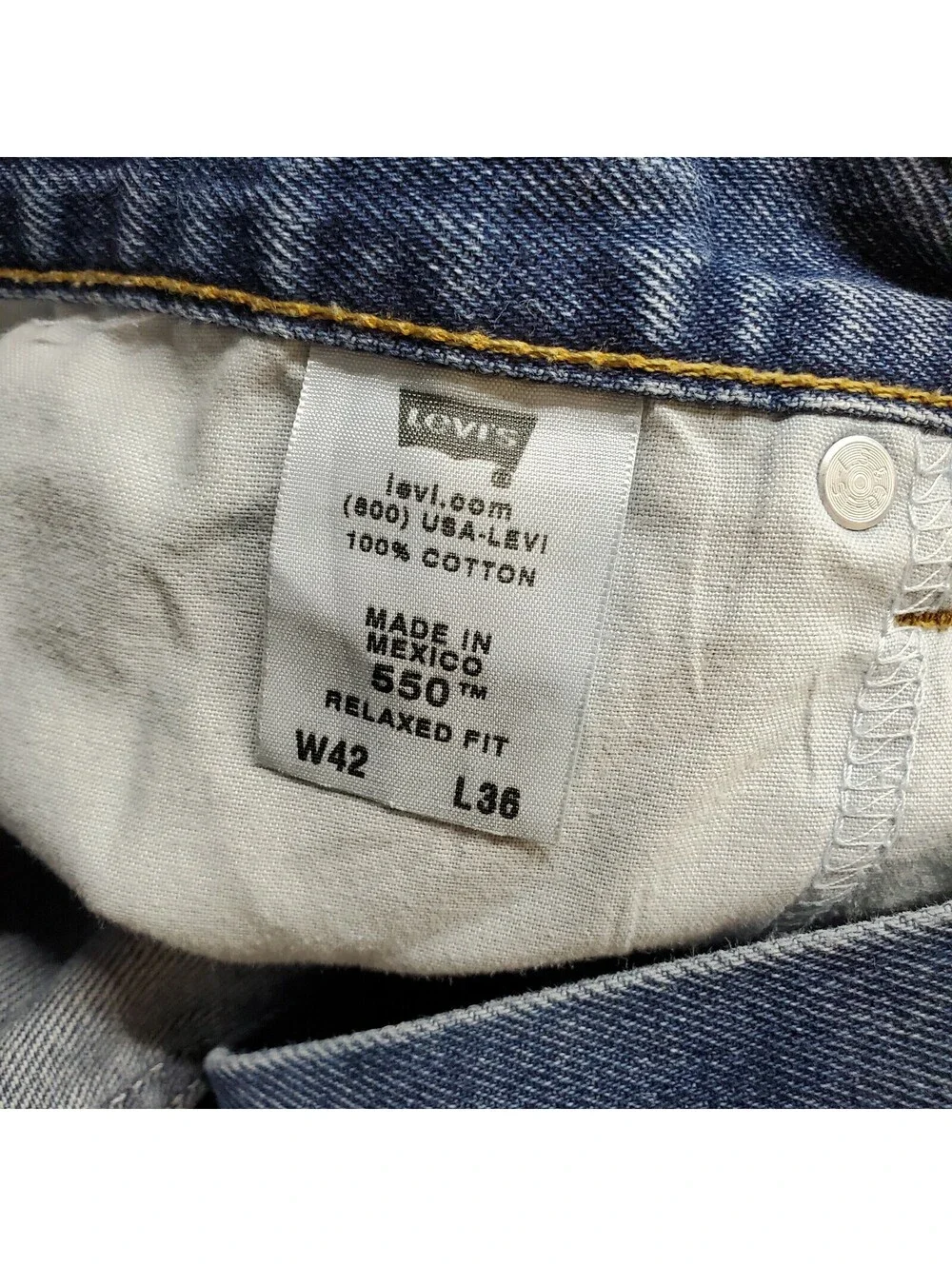 Levis Mens 550 Relaxed Fit Blue Jeans 100% Cotton Size 42x36